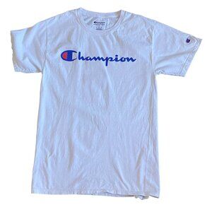 Champion Adult Short Sleeve Logo Shirt-White/Blue/Red-Size Small-GUC